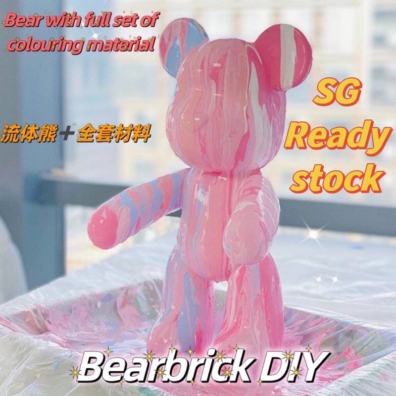 ? Local Seller ?Bearbrick DIY Fluid Painting 23cm Bear model + Material Pack + 60ml Pigment) Room decoration