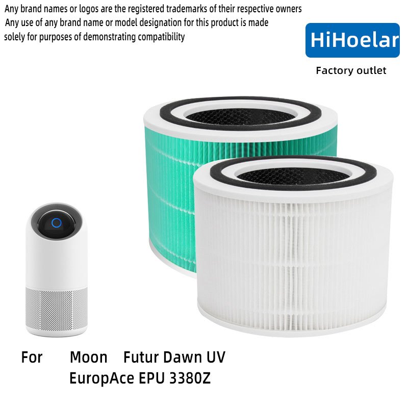 Fits Sterra Moon/Futur Dawn UV/EuropAce EPU 3380Z Air Purifier Replacement True HEPA H13 Filter (3-in-1)