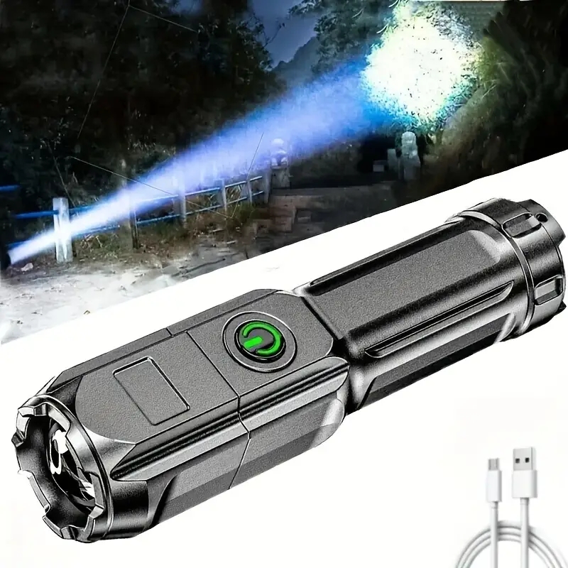 Zoom Flashlight Strong Light Rechargeable Household Outdoor Portable Durable Long-Range Super Bright LED Flashlight