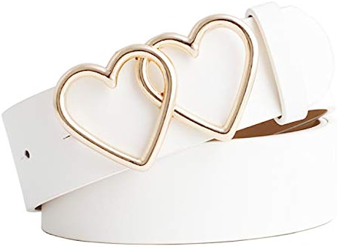Ayliss Women Leather Waist Belt Fashion Casual Jeans Belt with Double Heart Shape Buckle Dress Pants