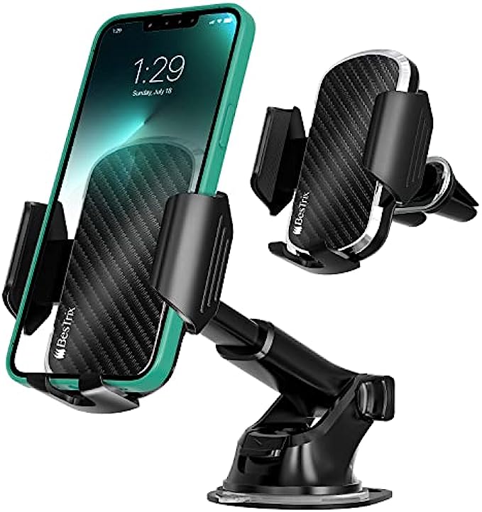 BesTrix Phone Mount for Car – Car Phone Holder Mount, Dashboard, Windshield, and Air Vent– for All Cars, Installs in Minutes – Holds All Phones up to 6.7”– Phone Holder for Car Dashboard
