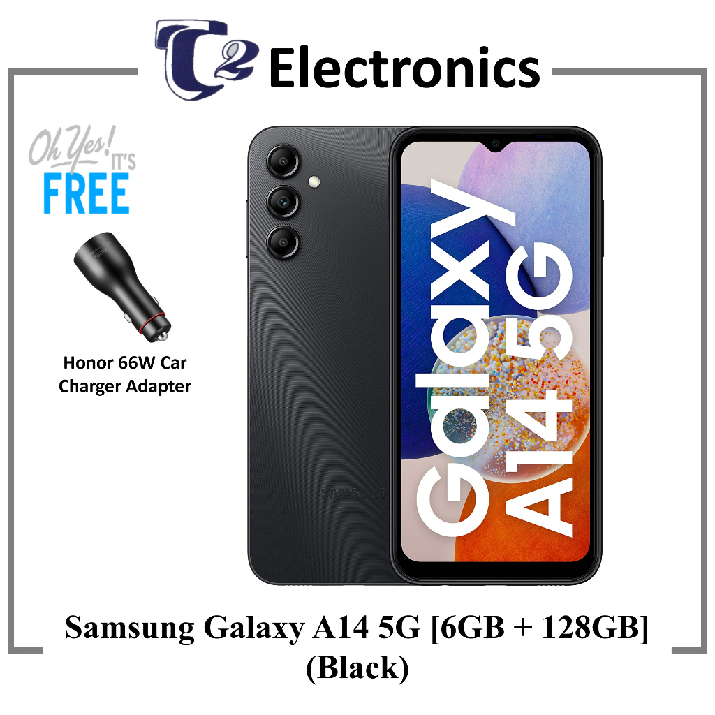 Samsung A14 5G 6GB + 128GB ** FREE Honor 66w Car Charger Adapter**| Local set | 1 Year Samsung Warranty - T2 Electronics