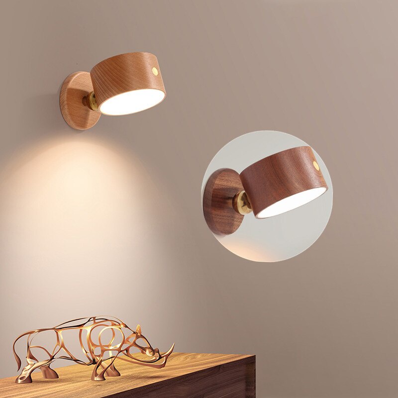 【IN Stock Store】360 Rotate Stepless Dimming Woode Magnetic Light  Dimmable Wall Lamp Reading Light Home Bedroom Lighting Supplies High-quality
