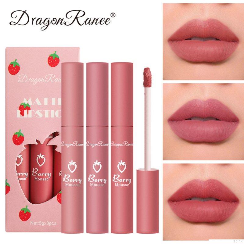 3Pcs Matte Lip Gloss Set Long-lasting Waterproof Smooth Mousse Velvet Liquid Lipstick Kit