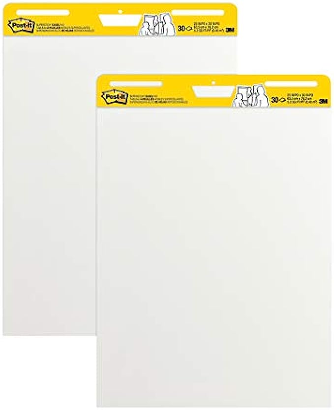 Post-it Super Sticky Easel Pad, 25 in x 30 in, White, 30 Sheets/Pad, 2 Pad/Pack, Large White Premium Self Stick Flip Chart Paper, Super Sticking Power (559)