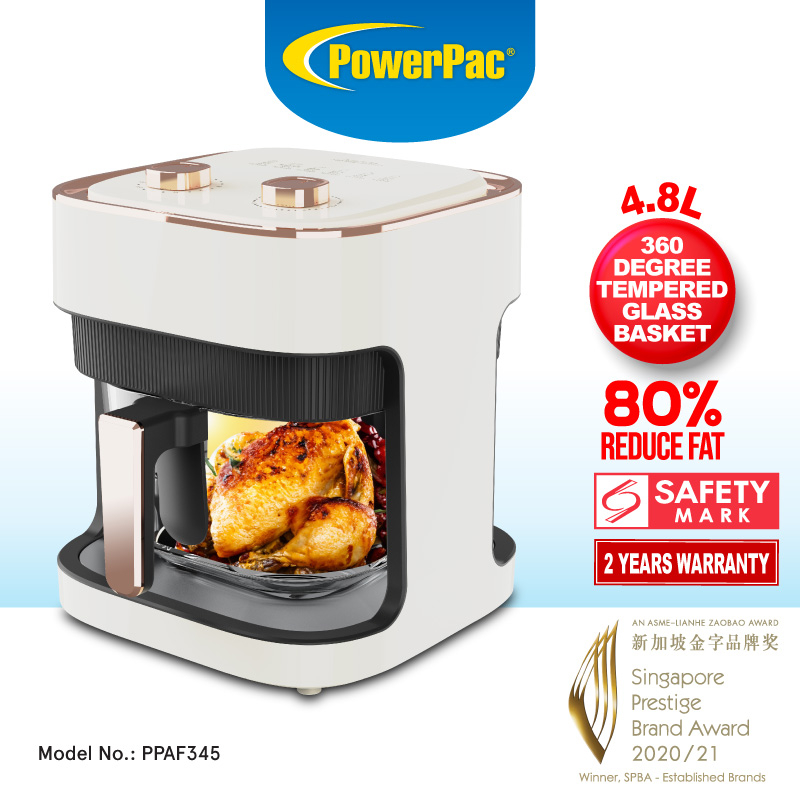 PowerPac Air Fryer 4.8L with Tempered Glass Basket (PPAF345)